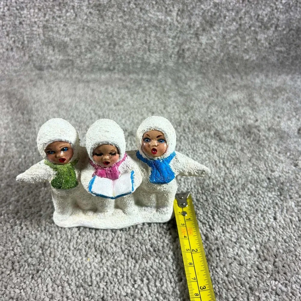 Snow Baby Carolers Figurine White Textured Christmas Trio Decor 4.5in